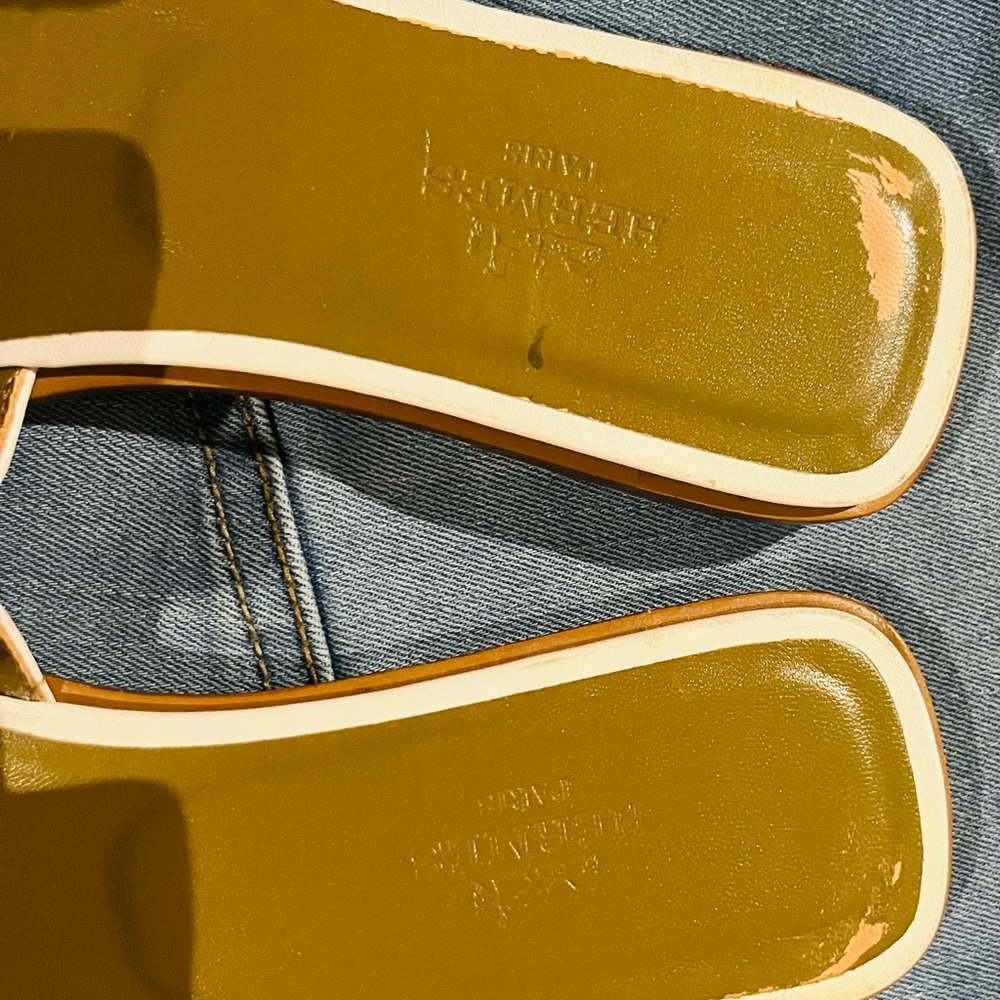 Hermes White and Olive Green Sandals - Picture 8 of 13